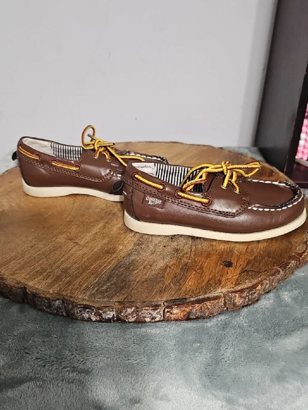OshKosh B'gosh Brown Leather Moccasins with Yellow Accent Laces